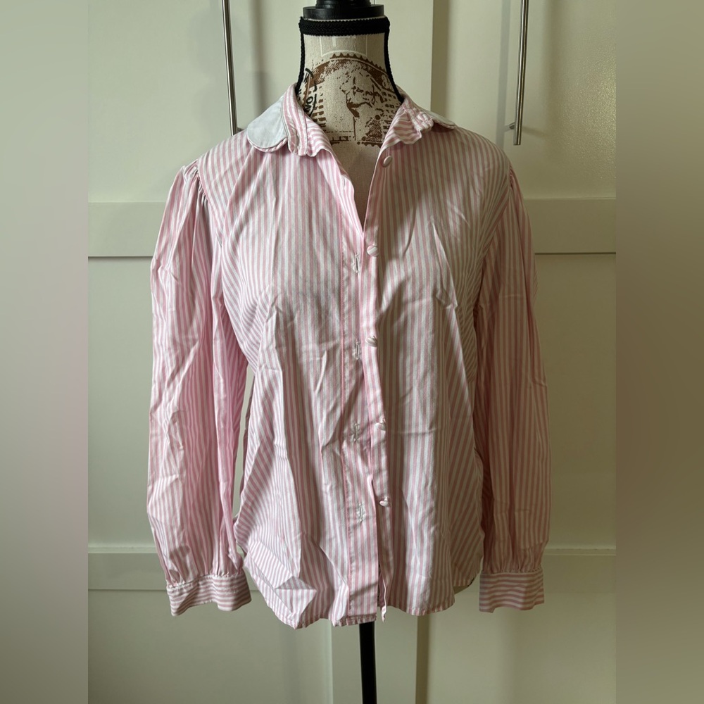 Vintage Pink and White Striped Button-Up Shirt